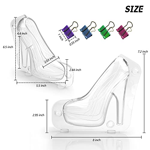 Sakolla High Heel Shoe Chocolate Molds, 3D Shoe Candy Molds Large Thick Soled Stiletto Molds with 4 Clips Cake Decoration for Wedding Birthday Party Baking Pastry Tool - color: High Heel Shoe/Transparent