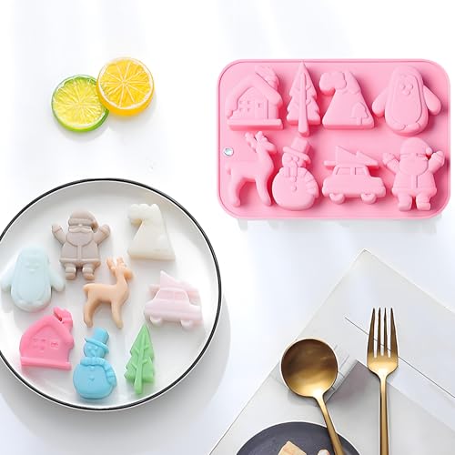 Christmas Silicone Baking Molds, 8-Cavity, 20.1x14.2 cm, Pink, 2 Pack - color: Pink-QY276