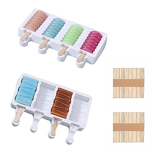 2 pcs Popsicle Molds, small 4 Cavities Cake Pop Silicone Molds Ice Cream Cakesicle Molds for DIY Popsicle with 100 Wooden Sticks - size: M