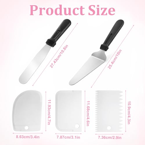 2 Pcs Offset Spatula for Cake Decorating and 3 Pcs Icing Smoother, 10” Stainless Steel Frosting Straight Angled Spatulas Cake Frosting Spatula for Cakes Decorating, Baking Beginners and Pros, White