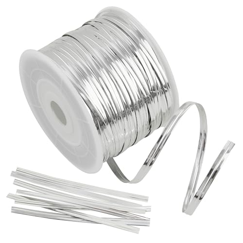 Silver Metallic Twist Ties 100 Yards – Heavy Duty Metal Twist Ties Roll for Bread Bags, Coffee Bags, Treat Bags, Garden Plants, Gift Wrapping, Crafts, Baking, and Cable Organization - color: silver
