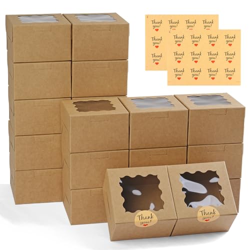 WINKIO Cookie Boxes with Window, Small Bakery Boxes for Dessert Pastry - color: brown