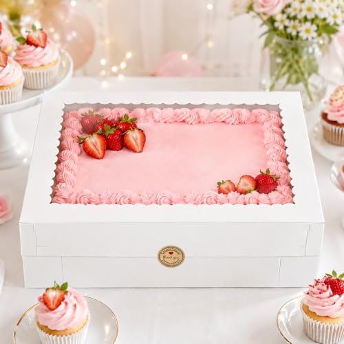 MUMULULU 4 PCS 19x14x6inch White Rectangular Cake Boxes with Cake Boards - size: White 19×14×6