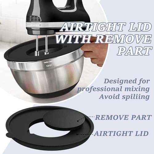 Umite Chef Large Mixing Bowls with Lids Set, 5QT Non-Slip Silicone Base - color: Black