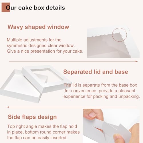 Mefleet 20Pcs 14x14x2.5 Bakery Boxes with Window Pie Pastry Boxes White