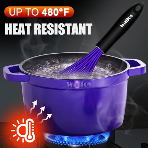 Walfos Whisk,Whisks for Cooking Non Scratch.Silicone Whisk Set of 4 Kitchen Whisks-11in Flat and 7+9+11in Balloon .Nice for Mixing,Whisking and Stirring.Dishwasher Safe.(4pcs-Colorful) - color: 4pcs Green + Purple + Red + Black; 7+9+11in & 11in（flat）