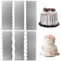 8.6 Inch Metal Cake Scraper, 6 Pack Double Sided Contour Patterned Edge Smoother, Stainless Steel Cake Decorating Comb Icing Leveler Tool for Buttercream Mousse Pastry Cake Border Decoration