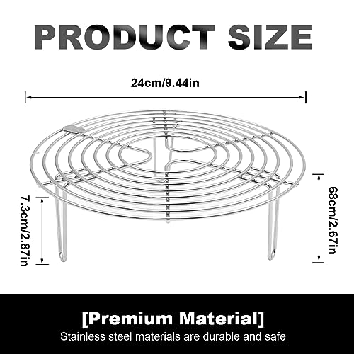 Round Steamer Rack and Cooling Rack,Stainless Steel Pot Trivet, Cooking Rack,Wire Steamer Kettle Rack Holder, Air Fryer Cooking Steamer Rack for Baking Canning Cooking Steaming, 9.5''X2.8''…