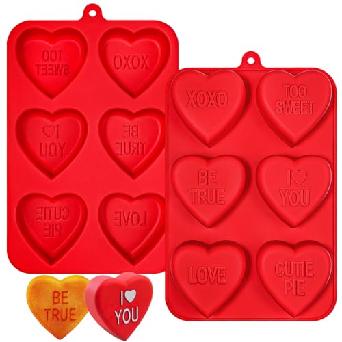 Webake Large Conversation Heart Mold for Baking, Heart Silicone Cake Molds 6-Cavity Heart Shaped Cake Pans,2 Packs - style: Conversation Heart