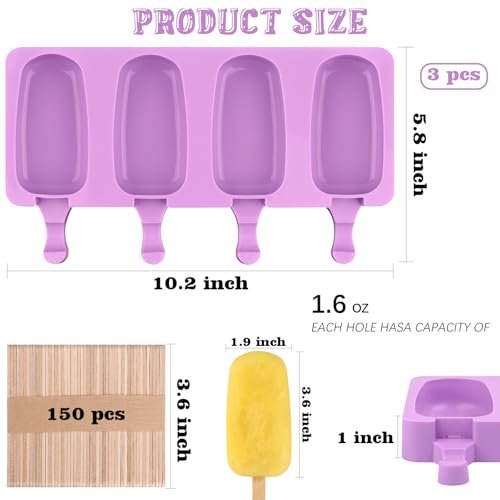 Sakolla Large Oval Silicone Popsicle Molds, 4 Cavities, Set of 3 - size: 3 Pcs Large - Purple