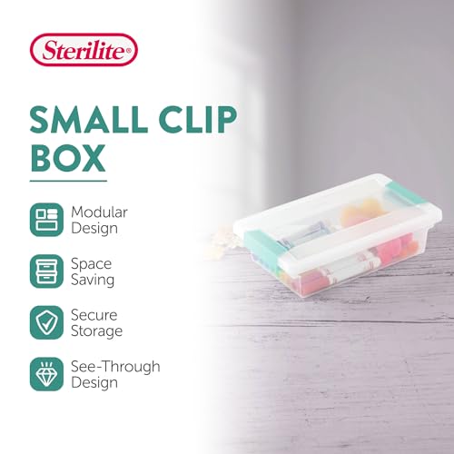 Sterilite Small Clip Box, Stackable Small Storage Bin with Latching Lid, Plastic Container to Organize Office, Crafts, Clear Base and Lid, (Pack of 6) - size: Small, style: 6 Pack