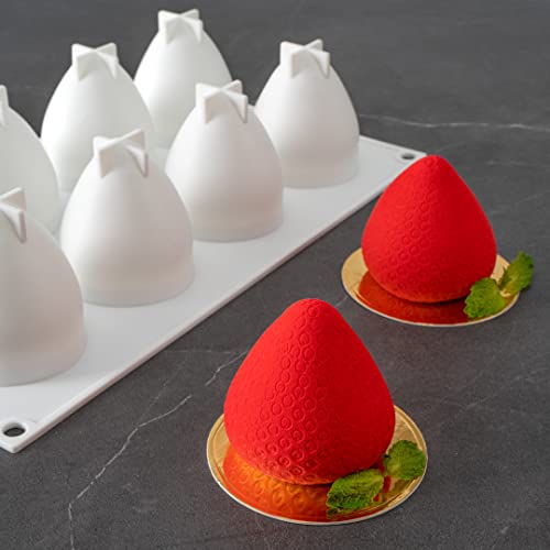 Pastry Tek 8 Cavities Strawberry Silicone Molds, 10 Oven-Ready Strawberry Molds - Flexible, Freezable, White Silicone Fruit Silicone Molds, Easy Release, For Baking - Restaurantware - size: 10 Count, style: Strawberry 8 Compartment
