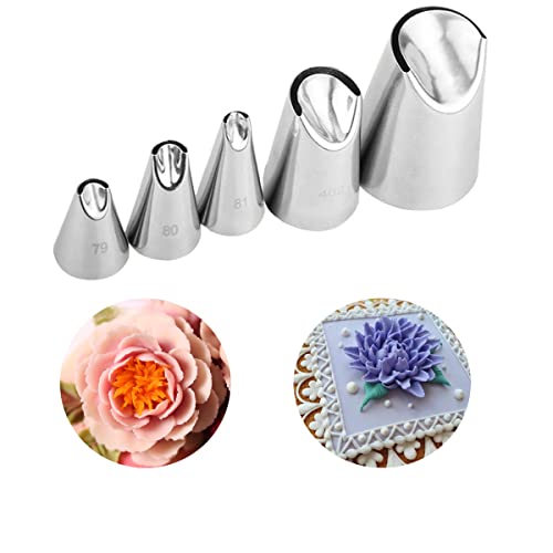 Chrysanthemum Pastry Tips,Rose Flower Piping Tips Set,Tulip Frosting Tips Buttercream Decoration,Icing Piping Pastry Nozzles for Cake Cupcake Decorating,5 Pcs - color: Type B