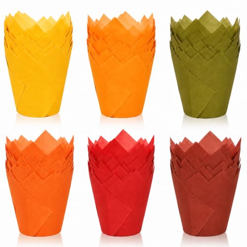 FYSUIMU 180Pcs Fall Tulip Cupcake Liners, Brown Red Orange Green Yellow - color: Classic Fall Colors