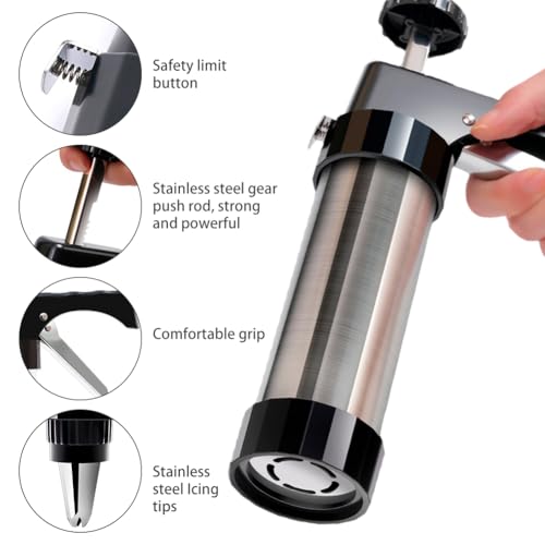 Stainless Steel Cookie Press, Spritz Cookie Maker with 13 Discs & 8 Tips