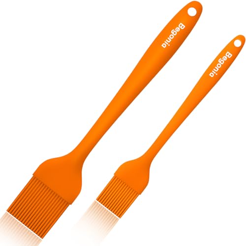 Begonia Silicone Kitchen Brush, 2pcs 10+8 inch Basting Brush (Orange) - color: Orange