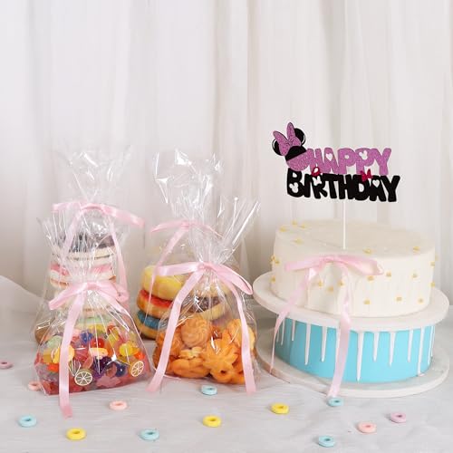 TONIFUL 50 Pack Pink Bows with Twist Tie 5 x 7 Inch Pretied Ribbon Bows - color: Pink