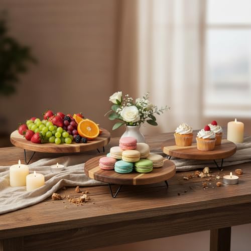 Havawish 3 Pcs Wood Cake Stand Display Decoration, Multi Size 8 10 12 Inch Farmhouse Rustic Wooden Dessert Table Display for Appetizers Bakery Snack Camping Tea Wedding Birthday Party Supplies