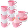 Vesici 24 Pcs Silicone Teacup Cupcake Molds, Reusable Baking Liners