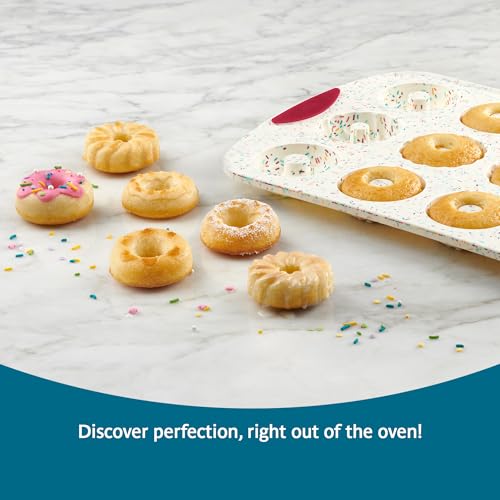 Trudeau 12-Cavity Donut Pan – Nonstick Baking Mold for Homemade Donuts, White Confetti/Fuchsia – Easy Release, Dishwasher Safe - size: Donut Pan - 12 Cavity