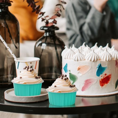 LNYZQUS 5oz Dot Cake Cups with Dome Lids 100 Pack, Foil Cupcake Pans - color: Cyan Blue, size: 5 oz