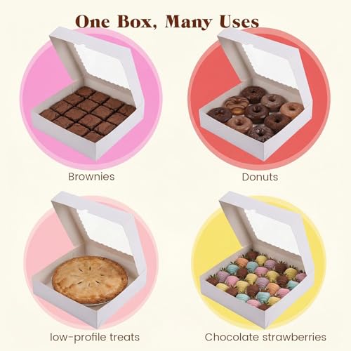 VGOODALL 7 Set Cupcake Boxes, 10x10x2.5Inches Cupcake Carrier Bakery Boxes with Windows and Inserts to Hold Muffins Strawberry and Pastries