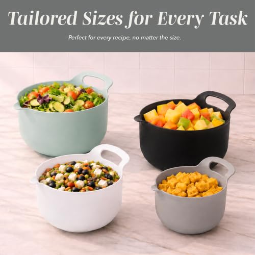 COOK WITH COLOR Nesting Plastic Mixing Bowl Set with Pour Spouts and Handles, Mint, 4 Piece Non-Slip - color: Mint, size: 4 Piece Non-Slip