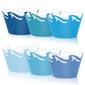 FYSUIMU 36Pcs Ocean Wave Cupcake Wrappers Gradient Blue Sea Wave Cupcake Liners Decorative Dessert Holders for Summer Ocean Party Cake Decoration