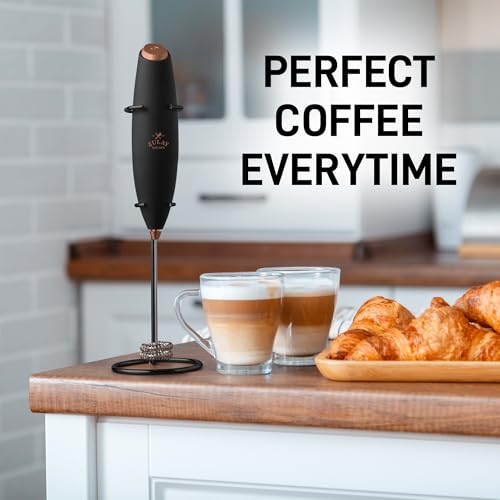 Zulay Kitchen Powerful Milk Frother Wand With Duracell Batteries - Ultra Fast Handheld Drink Mixer - Electric Whisk Foam Maker for Coffee, Lattes, Cappuccino & Matcha - Double Whisk - Black Copper - color: Jet Copper, size: Double Whisk + Batteries