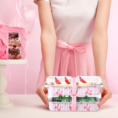 Tioncy 50 Sets Mini Pink Bow Loaf Pans with Lids Spoons Sticker - style: Pink Bow
