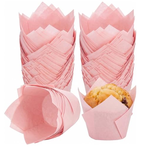 200 Pcs Pink Tulip Cupcake Liners for Baking, Standard Size - color: Pink