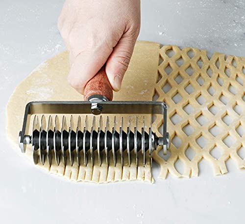 INCHOO Homemade Stainless Steel Dough Lattice Roller Cutter Bread Pastry Baking Tool Dough Docker Needle Roller Wheel - color: Yellow-2