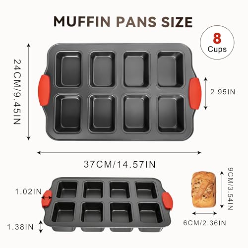 Mini Loaf Pans 8 Cavity Loaf Baking Pans With Silicone Handle Black - color: Black, size: 8 Cavity Mini Loaf Pan