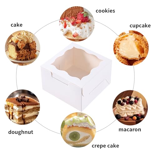150pcs White Small Cake Box,4x4x2.5 Inch Bakery Boxes with Window,gift boxes bulk for Mini Cake Pastry Dessert Strawberries Chocolates Cupcakes with Stickers - color: White/150pcs