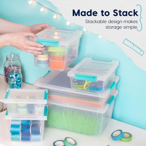 IRIS USA Storage Bins with Lids |Made in USA| 1 Qt - (6-Pack) - Clear - color: Clear/Seafoam Blue, size: 1 Qt. - 6 Pack