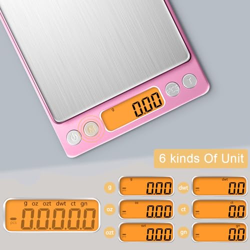 0.01g High Precision Kitchen Food Scale, Diyife 500g Portable Digital Scale - color: Pink