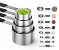 Magnetic Stainless Steel Measuring Cups & Spoons Set –(4+8)-Piece Stackable Set with Engraved Measurements – Dishwasher Safe Baking Essentials-Solid