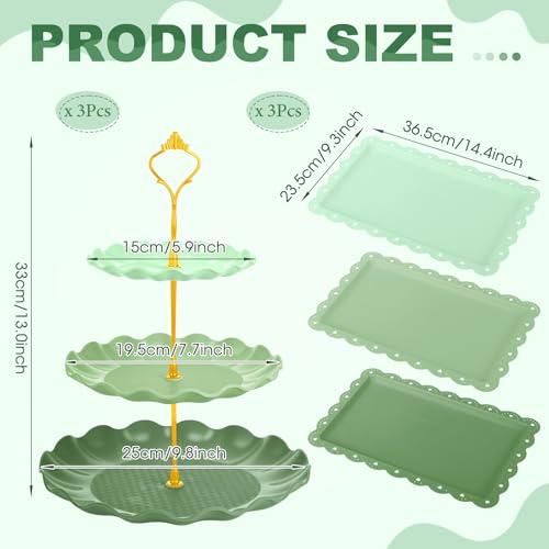 FoldTier 6 Pack Cupcake Stand Set 3 Pcs 3 Tier Gradient Dessert Table Display Stands Cookie Tray Rack 3 X14 in Rectangle Party Trays for Wedding Birthday Tea Party Baby Shower(Green,Round) - color: Green, style: Round