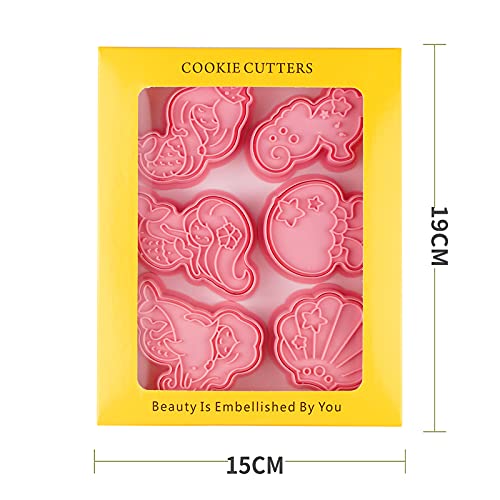 6pcs Mermaid Cookie Cutters,Cute Biscuit Cutter,Cookie Stamps Set (Mermaid) - color: Mermaid