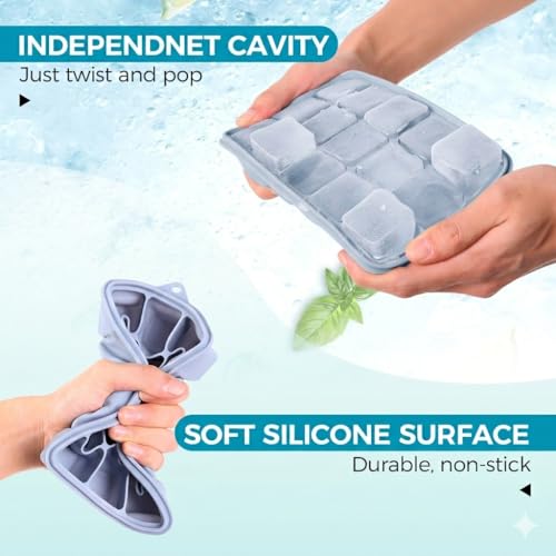 Silicone Ice Cube Trays with Lids (3-Pack, Blue) - color: Blue