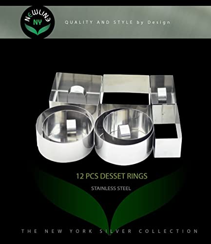 NewlineNY Stainless Steel Dessert Rings (12 Pcs) Round Square Rectangular Appetizers Molded Salads, Cakes Mousse Molding Layering Cake Cutter - size: 12 Pcs Round Square Rectangular