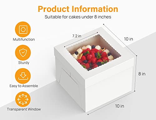 Kootek 15 Pack Cake Boxes 10 inch, 10x10x8 Tall Cake Box with Clear Window - size: 10x10x8 in