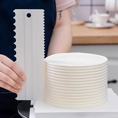 A Set of Cake Scraper 4pcs Plastic Double Sided Icing Smoother Frosting Comb Decorating Polisher Baking Diy Tool Accessories (White) - color: White