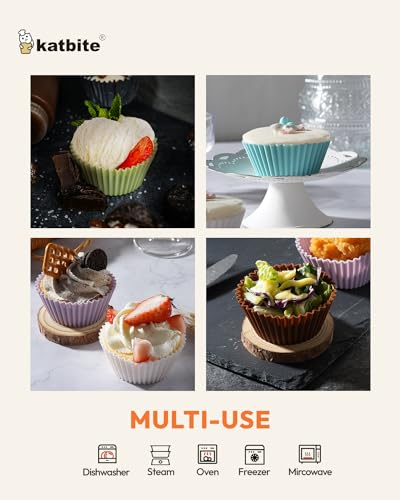 Katbite Silicone Cupcake Liners 24 Pack, Reusable Muffin Baking Cups - size: Soft Pale 24