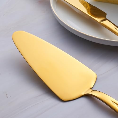 GoGeiLi Gold Stainless Steel Wedding Cake Cutting Set - color: Gold