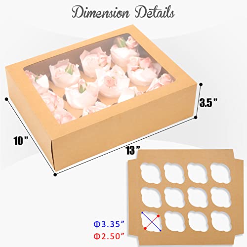 Bakepacker Auto-pop up 12 Cupcake Boxes, Brown, 13"x10"x3.5", 12-Pack - color: Brown, size: 13*10*3.5inch/12packs