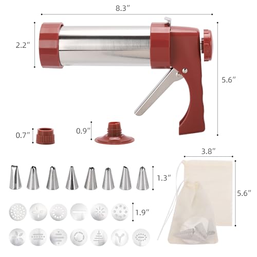 2 Sets Churro Maker Machine, Stainless Steel Cookie Press Gun Kit Churros Maker with 16 Nozzles, 19 Discs Perfect for DIY Decorating Cookies