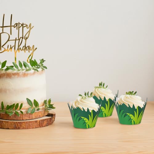 Whaline 36 Pcs Green Grass Cupcake Wrappers Grass Cupcake Liners Decorative Cupcakes Holders for Party Cake Dessert Decoration - style: Green Grass