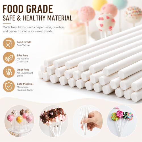 Lollipop Sticks 100 Pcs Cake Pop Sticks 6-inch Cake Candy Chocolate Making Sticks Decoration Supplies for Party, Chocolates Making Tools