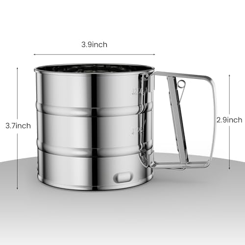 Omesata Flour Sifter 3 Cup for Baking, Crank Sifter Sieve Baker Dusting